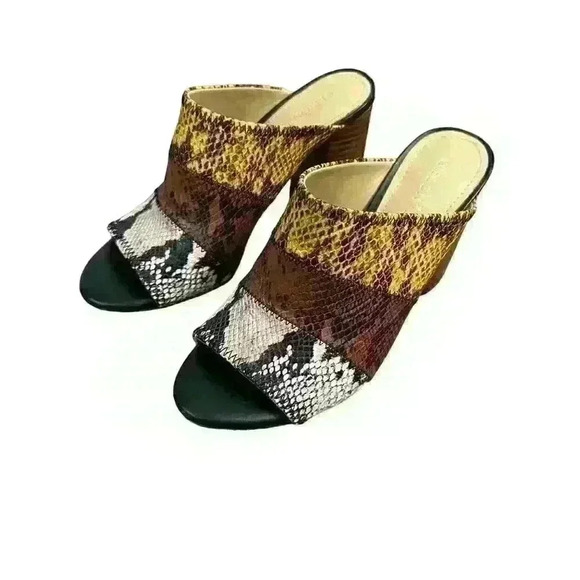 Gibson Latimer Snakeskin‎ multicolor Leather mule block heels Sz 7 - Picture 1 of 9